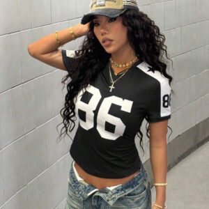 StreetHx T-shirt streetwear à manches courtes avec imprimé numérique bleu marine pour femme, printemps/été