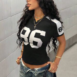 StreetHx T-shirt streetwear à manches courtes avec imprimé numérique bleu marine pour femme, printemps/été