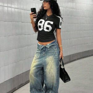 StreetHx T-shirt streetwear à manches courtes avec imprimé numérique bleu marine pour femme, printemps/été