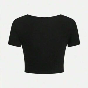 INAWLY T-shirt sexy ajusté à décolleté en V découpé à manches courtes pour femmes