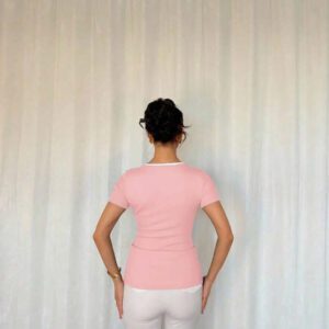 Islaluna T-shirt ajusté à manches courtes pour femmes, minimaliste, côtelé, monochrome