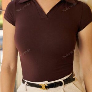 Andrea Bello Tee-shirt col polo ajusté pour femmes, casual d'affaires
