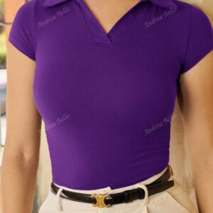 Andrea Bello Tee-shirt col polo ajusté pour femmes, casual d'affaires