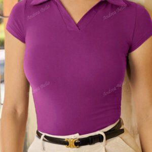 Andrea Bello Tee-shirt col polo ajusté pour femmes, casual d'affaires