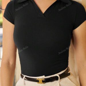 Andrea Bello Tee-shirt col polo ajusté pour femmes, casual d'affaires