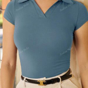 Andrea Bello Tee-shirt col polo ajusté pour femmes, casual d'affaires