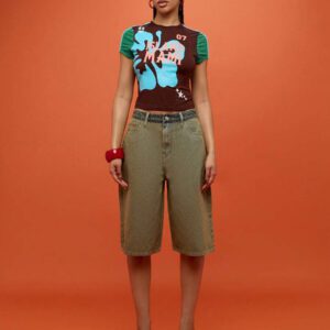 SUMWON WOMEN T-shirt mignon de style rétro pour bébé "Island Mami", top court pour l'été, les vacances à la plage, décontracté, à manches courtes, avec imprimé graphique et détails de numéros