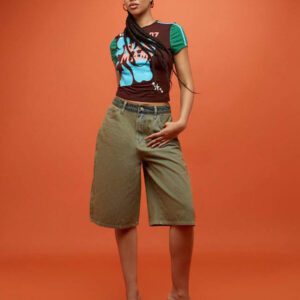 SUMWON WOMEN T-shirt mignon de style rétro pour bébé "Island Mami", top court pour l'été, les vacances à la plage, décontracté, à manches courtes, avec imprimé graphique et détails de numéros