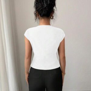 Elenzga Chemise femme de style français à une seule boutonnière, col V asymétrique croisé, taille cintrée