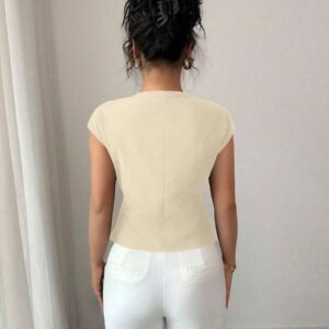 Elenzga Chemise femme de style français à une seule boutonnière, col V asymétrique croisé, taille cintrée