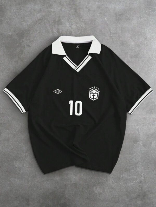 Manfinity Sporsity Men Number & Stripe Print Short Sleeve Casual Commuter Polo Shirt Soccer Shirts Football Shirt Men Men Jersey Soccer Jersey Men Soccer Shirt Men – Image 7