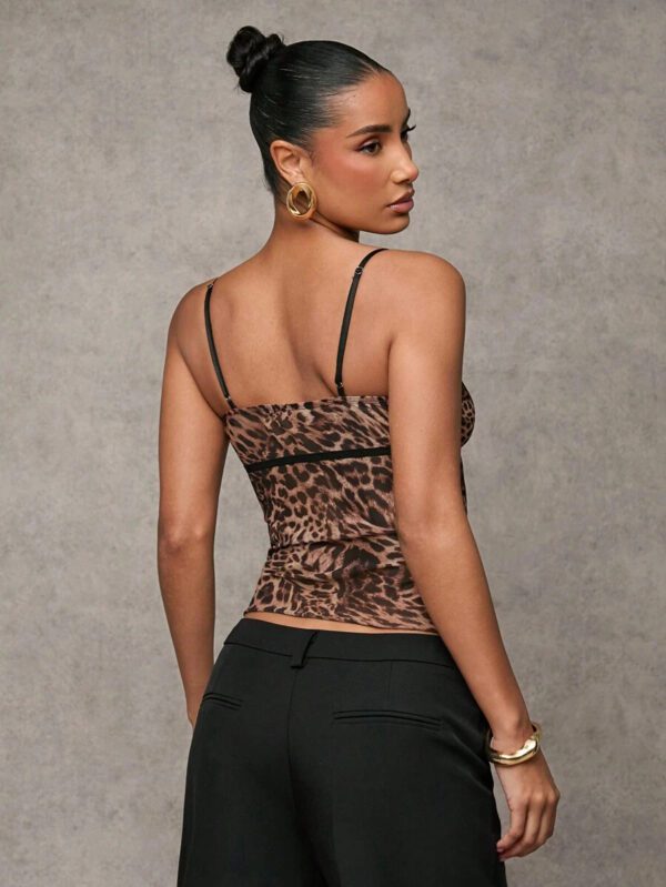 SHEIN BAE Summer Beach Vacation Bow Sexy See-Through Leopard Print Tops Daily Travel Leopard Print Tops Dating Tops Party Tops School Party Tops Festival Tops Birthday Tops Evening Tops Women's Tops Tank Top Office Tops Commuter Tops Work Wear Campus Tops Valentine's Day Outfits Nashville Outfits Summer Outfits For Women//Spring Clothes//Valentine's Day Outfit/Carnaval/Beach Vacation Outits – Image 3