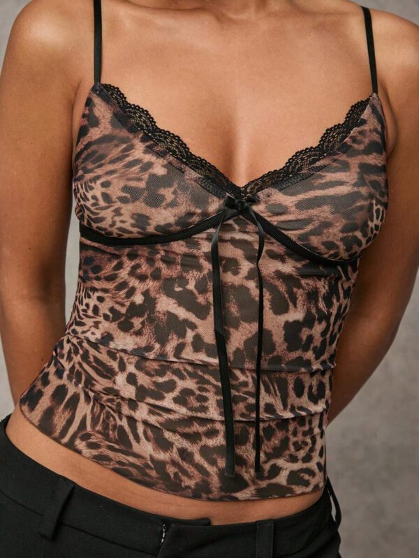 SHEIN BAE Summer Beach Vacation Bow Sexy See-Through Leopard Print Tops Daily Travel Leopard Print Tops Dating Tops Party Tops School Party Tops Festival Tops Birthday Tops Evening Tops Women's Tops Tank Top Office Tops Commuter Tops Work Wear Campus Tops Valentine's Day Outfits Nashville Outfits Summer Outfits For Women//Spring Clothes//Valentine's Day Outfit/Carnaval/Beach Vacation Outits – Image 8