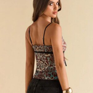 SHEIN BAE Summer Beach Vacation Bow Sexy See-Through Leopard Print Tops Daily Travel Leopard Print Tops Dating Tops Party Tops School Party Tops Festival Tops Birthday Tops Evening Tops Women's Tops Tank Top Office Tops Commuter Tops Work Wear Campus Tops Valentine's Day Outfits Nashville Outfits Summer Outfits For Women//Spring Clothes//Valentine's Day Outfit/Carnaval/Beach Vacation Outits