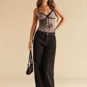 SHEIN BAE Summer Beach Vacation Bow Sexy See-Through Leopard Print Tops Daily Travel Leopard Print Tops Dating Tops Party Tops School Party Tops Festival Tops Birthday Tops Evening Tops Women's Tops Tank Top Office Tops Commuter Tops Work Wear Campus Tops Valentine's Day Outfits Nashville Outfits Summer Outfits For Women//Spring Clothes//Valentine's Day Outfit/Carnaval/Beach Vacation Outits