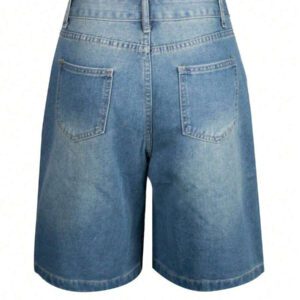 Women Summer Denim Jorts Vintage Cat Whisker Washed Loose Straight Slant Pockets Daily Wear Bermuda Knee-Length Shorts