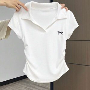 SHEIN Women's Summer Casual Contrast Color Splicing Ruched T-Shirt