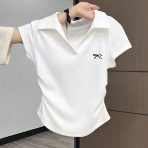 SHEIN Women's Summer Casual Contrast Color Splicing Ruched T-Shirt