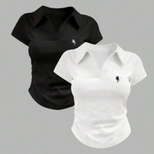 SHEIN Women's Summer Casual Contrast Color Splicing Ruched T-Shirt