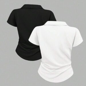 SHEIN Women's Summer Casual Contrast Color Splicing Ruched T-Shirt