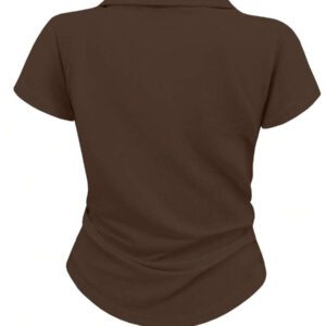 SHEIN Women's Summer Casual Contrast Color Splicing Ruched T-Shirt