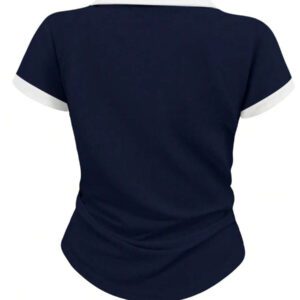 SHEIN Women's Summer Casual Contrast Color Splicing Ruched T-Shirt