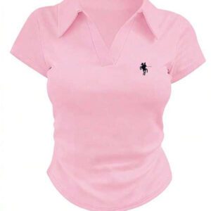 SHEIN Women's Summer Casual Contrast Color Splicing Ruched T-Shirt