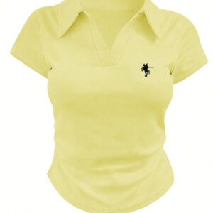 SHEIN Women's Summer Casual Contrast Color Splicing Ruched T-Shirt