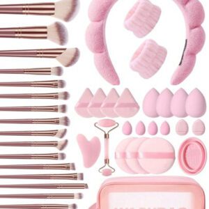 5/17/21/22/23/36/44PCS Makeup Tools Set Including:1pc Multi-Functional Zipper Toiletry And Cosmetic Bag Waterproof+20PCS Makeup Brush Sets+4PCS Makeup Sponges+4PCS Mini Makeup Sponges+4PCS Triangle Powder Puffs+2PCS Mini Air Cushion Powder Puffs+3PCS Circular Powder Puffs+1pc Massage Roller+1pc Guasha Board+1pc Hairband+2PCS Hand Bowl Strap For Preventing Water From Flowing Into Clothes+1pc Makeup Brush Cleaning Tools