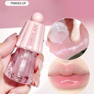 SHEGLAM Jelly Wow Hydrating Lip Oil-Pinkies Up Glitter Moisturizing Lip Gloss High-Shine Glossy Glow Non-Sticky Lip Care Hydrating Sleep Mask Lip Makeup Graduation Birthday Holiday Summer Fall Autumn Y2K Fancy Fashion Women Makeup Cosmetic Party Beach Travel Camping Outdoors School Campus Trip Festivals Decor Gift Present Rose Girl Cosplay Best Color Charm Vibe