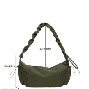 1pc Nylon Fabric Multi-Pocket Dumpling Crossbody Bag, Women Casual Pleated Drawstring Shoulder Bag, Slouchy Bohemian Hobo Bag