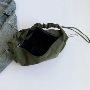 1pc Nylon Fabric Multi-Pocket Dumpling Crossbody Bag, Women Casual Pleated Drawstring Shoulder Bag, Slouchy Bohemian Hobo Bag