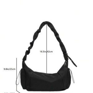 1pc Nylon Fabric Multi-Pocket Dumpling Crossbody Bag, Women Casual Pleated Drawstring Shoulder Bag, Slouchy Bohemian Hobo Bag