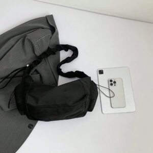 1pc Nylon Fabric Multi-Pocket Dumpling Crossbody Bag, Women Casual Pleated Drawstring Shoulder Bag, Slouchy Bohemian Hobo Bag