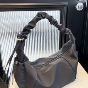 1pc Nylon Fabric Multi-Pocket Dumpling Crossbody Bag, Women Casual Pleated Drawstring Shoulder Bag, Slouchy Bohemian Hobo Bag