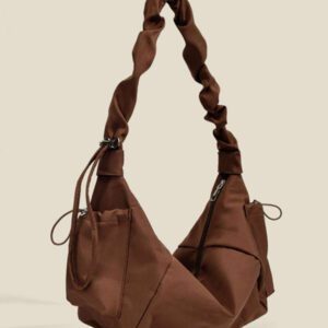 1pc Nylon Fabric Multi-Pocket Dumpling Crossbody Bag, Women Casual Pleated Drawstring Shoulder Bag, Slouchy Bohemian Hobo Bag