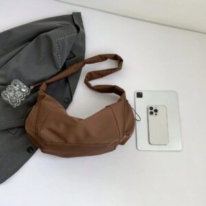 1pc Nylon Fabric Multi-Pocket Dumpling Crossbody Bag, Women Casual Pleated Drawstring Shoulder Bag, Slouchy Bohemian Hobo Bag