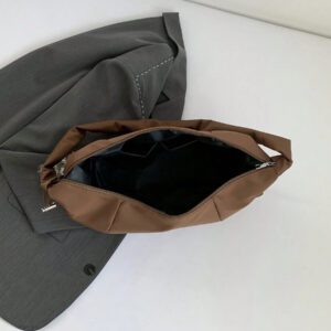 1pc Nylon Fabric Multi-Pocket Dumpling Crossbody Bag, Women Casual Pleated Drawstring Shoulder Bag, Slouchy Bohemian Hobo Bag