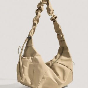 1pc Nylon Fabric Multi-Pocket Dumpling Crossbody Bag, Women Casual Pleated Drawstring Shoulder Bag, Slouchy Bohemian Hobo Bag