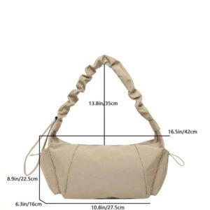 1pc Nylon Fabric Multi-Pocket Dumpling Crossbody Bag, Women Casual Pleated Drawstring Shoulder Bag, Slouchy Bohemian Hobo Bag