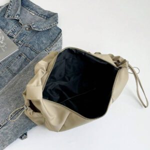 1pc Nylon Fabric Multi-Pocket Dumpling Crossbody Bag, Women Casual Pleated Drawstring Shoulder Bag, Slouchy Bohemian Hobo Bag