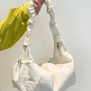 1pc Nylon Fabric Multi-Pocket Dumpling Crossbody Bag, Women Casual Pleated Drawstring Shoulder Bag, Slouchy Bohemian Hobo Bag