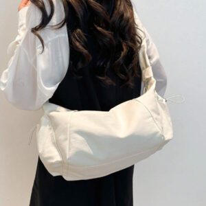 1pc Nylon Fabric Multi-Pocket Dumpling Crossbody Bag, Women Casual Pleated Drawstring Shoulder Bag, Slouchy Bohemian Hobo Bag