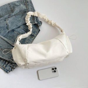 1pc Nylon Fabric Multi-Pocket Dumpling Crossbody Bag, Women Casual Pleated Drawstring Shoulder Bag, Slouchy Bohemian Hobo Bag