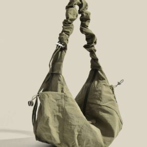 1pc Nylon Fabric Multi-Pocket Dumpling Crossbody Bag, Women Casual Pleated Drawstring Shoulder Bag, Slouchy Bohemian Hobo Bag