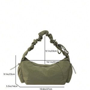1pc Nylon Fabric Multi-Pocket Dumpling Crossbody Bag, Women Casual Pleated Drawstring Shoulder Bag, Slouchy Bohemian Hobo Bag