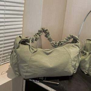 1pc Nylon Fabric Multi-Pocket Dumpling Crossbody Bag, Women Casual Pleated Drawstring Shoulder Bag, Slouchy Bohemian Hobo Bag