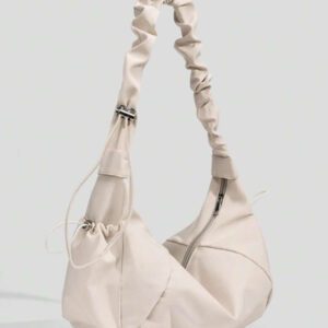1pc Nylon Fabric Multi-Pocket Dumpling Crossbody Bag, Women Casual Pleated Drawstring Shoulder Bag, Slouchy Bohemian Hobo Bag