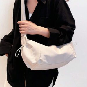 1pc Nylon Fabric Multi-Pocket Dumpling Crossbody Bag, Women Casual Pleated Drawstring Shoulder Bag, Slouchy Bohemian Hobo Bag