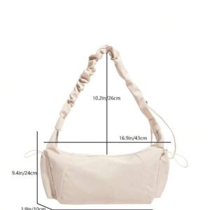 1pc Nylon Fabric Multi-Pocket Dumpling Crossbody Bag, Women Casual Pleated Drawstring Shoulder Bag, Slouchy Bohemian Hobo Bag